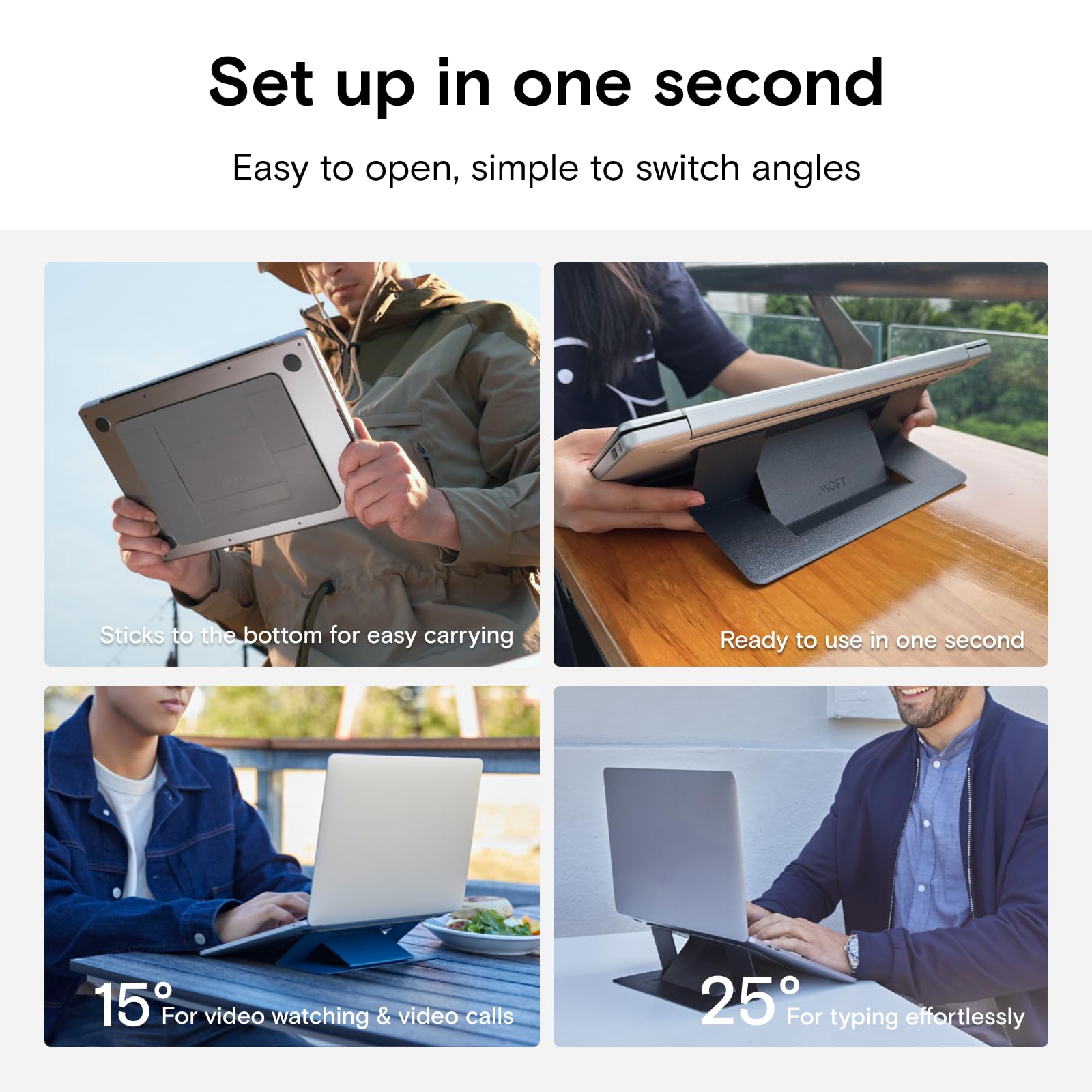 MOFT Foldable Laptop Stand for MacBook & PC - Adjustable Height & Angle, Portable Adhesive Computer Riser Compatible with 11-16 Inch Laptops (CarbonPU Black) | Perfect for Home Office, Coffee Shops & Travel