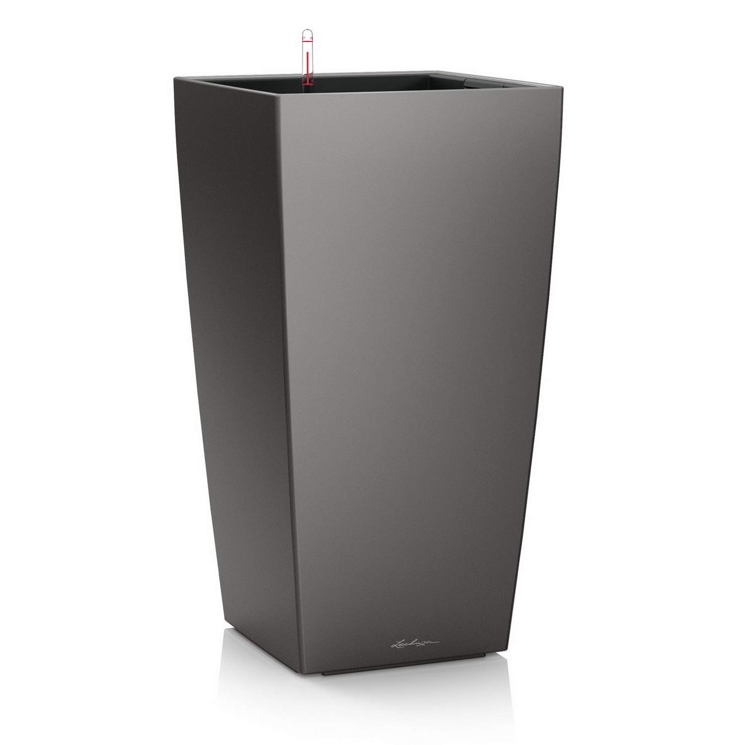 LECHUZA CUBICO 50 Self-Watering Planter - Large Indoor/Outdoor Garden Flower Pot with Drainage Hole & Plant Substrate - 19x19x37in (50x50x95cm) Charcoal Metallic Polyresin - Perfect for Living Room, Patio, or Office Decor