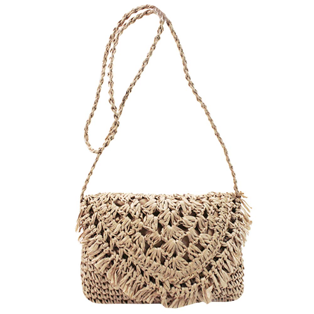 Van Caro Handwoven Cotton Straw Shoulder Bag - Crochet Tassel Bohemian Beach Purse for Women | Perfect for Summer Vacation, Pool Parties & Boho Fashion Accessories