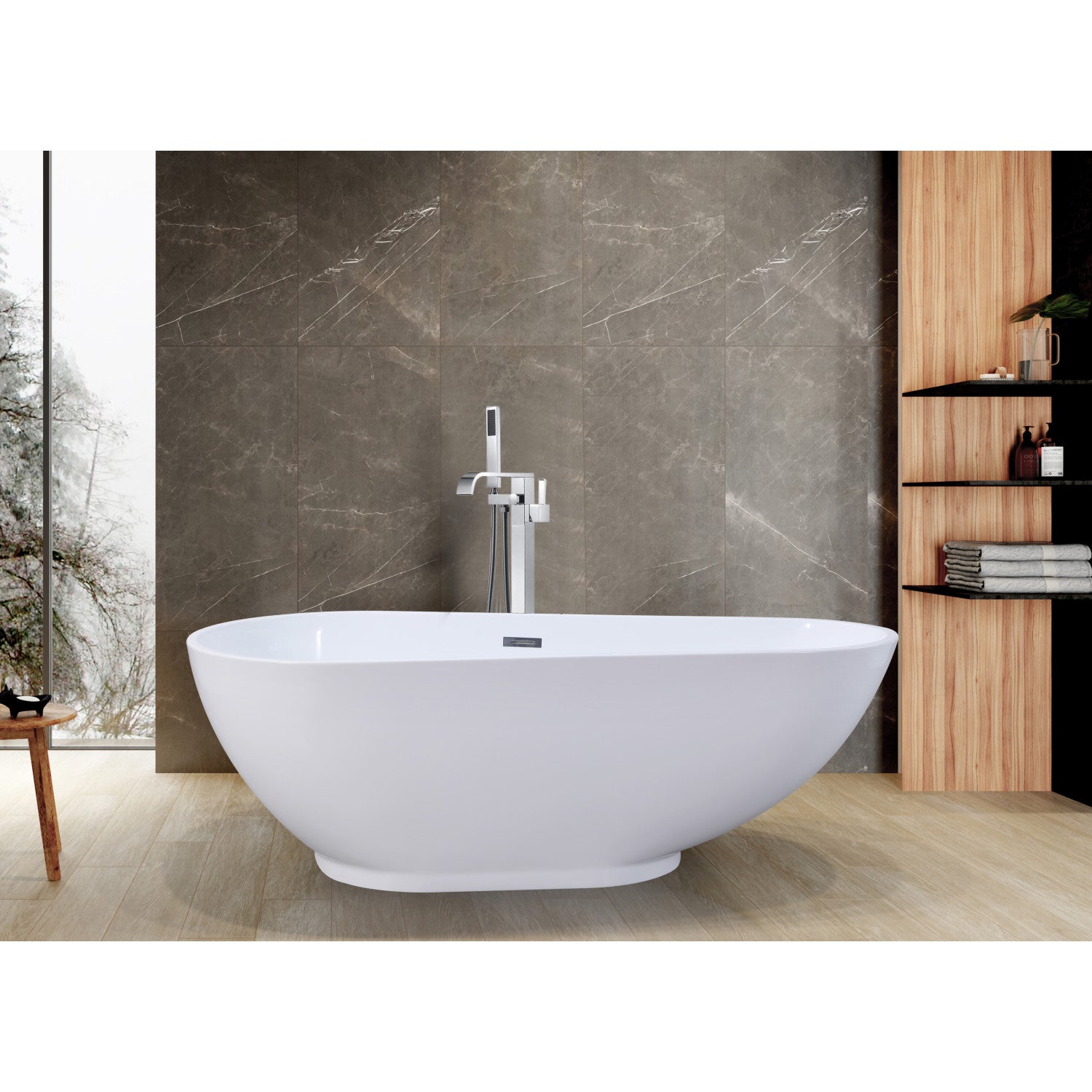 Aqua Eden 69 Inch Acrylic Oval Freestanding Bathtub - Glossy White Double Ended Soaking Tub with Drain | Luxury Bathroom Upgrade for Spa-Like Relaxation at Home