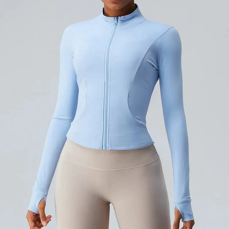 Breathable Women's Long Sleeve Running Shirt - Lightweight Workout Top with Zipper & Finger Holes for Yoga, Gym, and Outdoor Sports | Perfect for Jogging, Hiking & Fitness Training