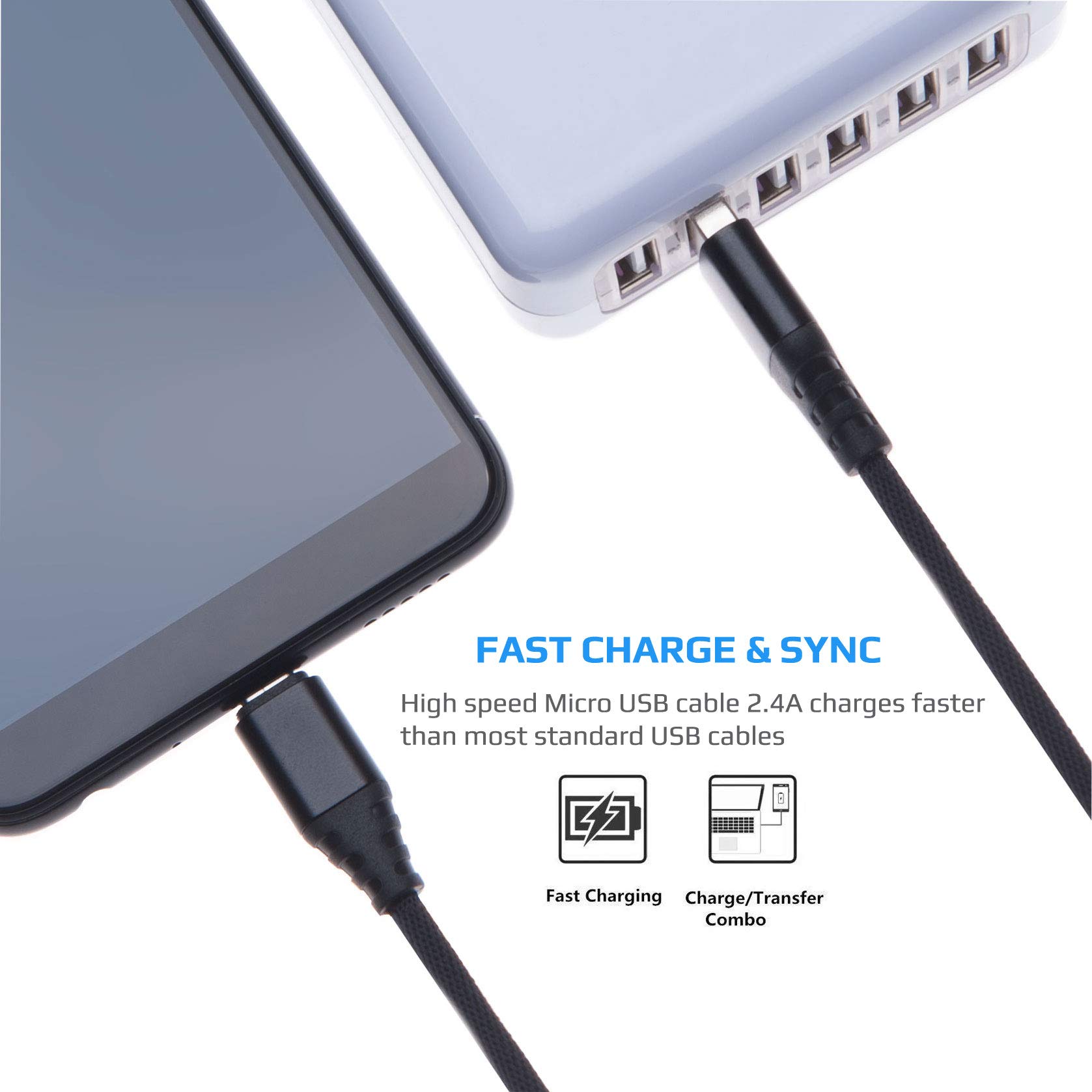 Lenovo Micro USB Cable 0.5m - Fast Charging & Durable Nylon Braided Cord - Compatible with Yoga Tab 8/10/Pro & More - Perfect for Home, Office & Travel Charging
