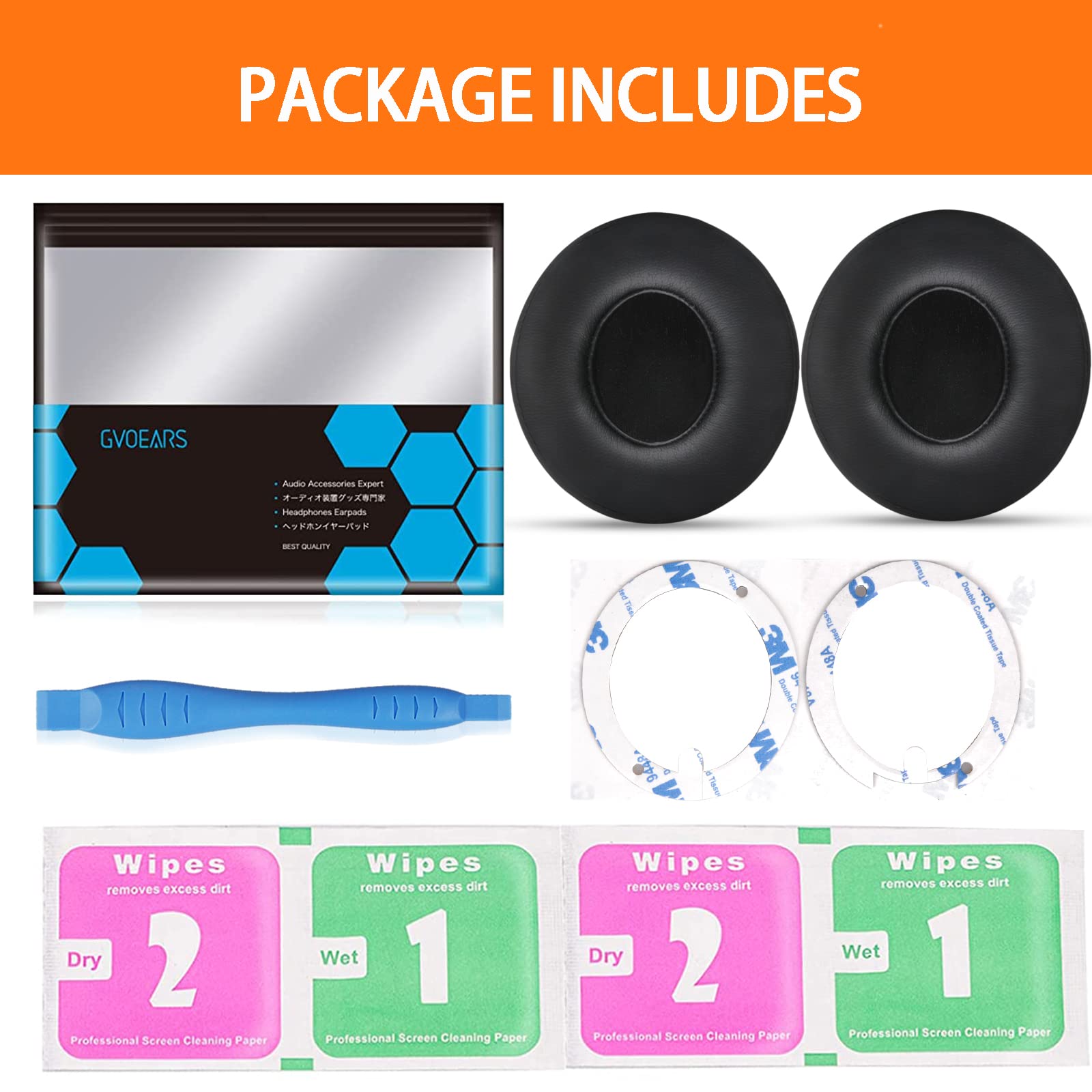 Gvoears Replacement Ear Pads for Beats Solo 3 & Solo 2 Wireless/Wired Headphones - Premium Memory Foam Cushions with Strong 3M Adhesive (Black) - Enhanced Comfort for Gaming, Music & Travel