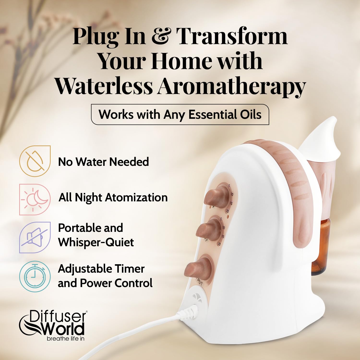 Premium Waterless Essential Oil Diffuser - USA Made 110V Aromatherapy Machine for Large Rooms & Whole House | Home Spa, Yoga Studio, Office Relaxation & Bedroom Air Freshener | Bronze Finish Oil Atomizer