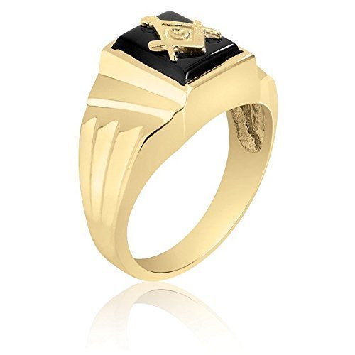 10K Yellow Gold Onyx Masonic Ring for Men - Freemason Jewelry, Perfect for Lodge Meetings, Ceremonies & Gifts