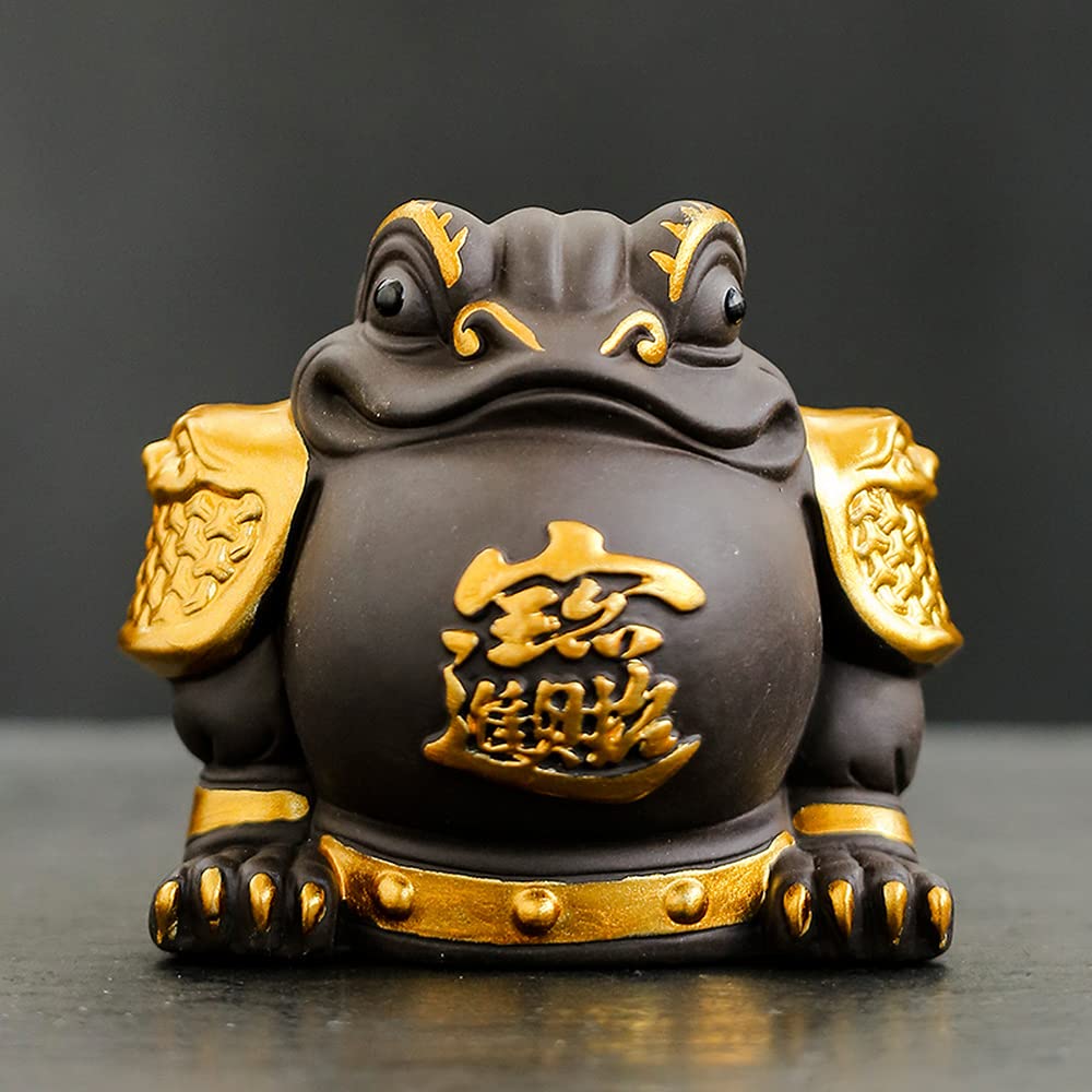8cm Purple Sand Golden Toad Tea Pet - Feng Shui Lucky Money Toad Decor for Tea Ceremony | Tea Table Accessory for Good Fortune & Wealth | Perfect for Zen Tea Rooms, Home Office Desk & Gift Giving
