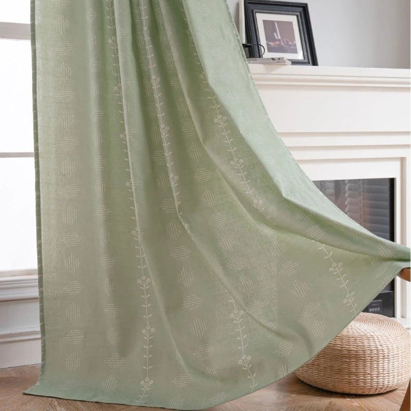 Boho Botanical Geometric Semi-Sheer Custom Curtains for Living Room & Bedroom - Light Filtering Window Drapes with Nature-Inspired Design
