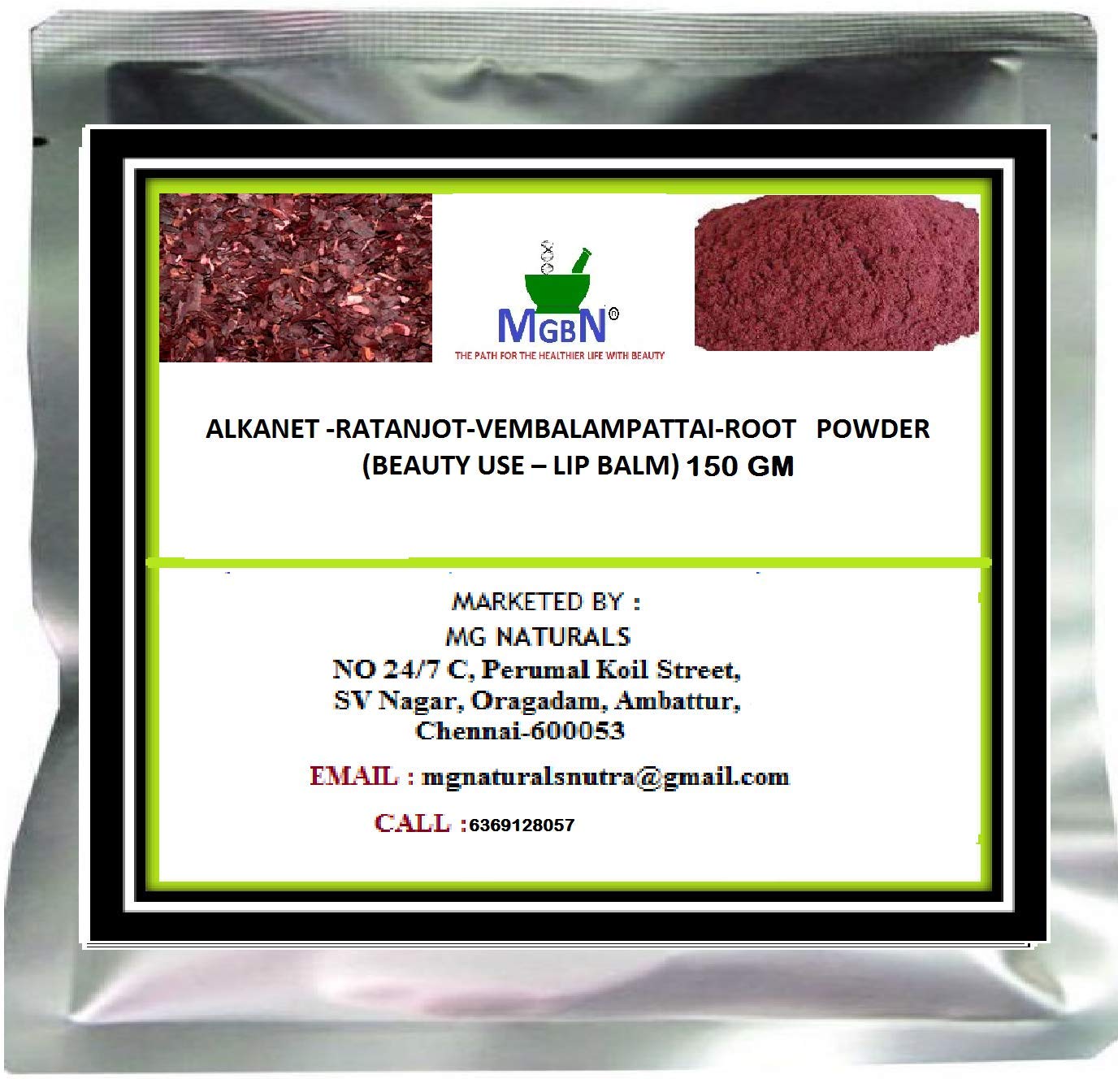 MGBN Alkanet Ratanjot Root Powder (Vembalampattai) 150g - Natural Lip Balm for Healthy Beauty Care | Organic Lip Stain & Moisturizer for Daily Use, DIY Cosmetics & Herbal Skincare