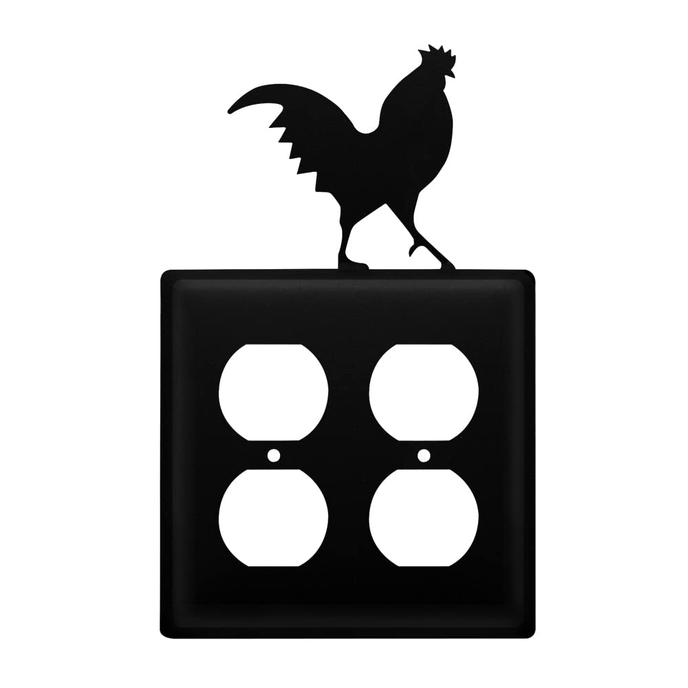 Vintage Wrought Iron Rooster Double Outlet Cover - Rustic Farmhouse Decor for Kitchen, Bathroom or Outdoor Patio