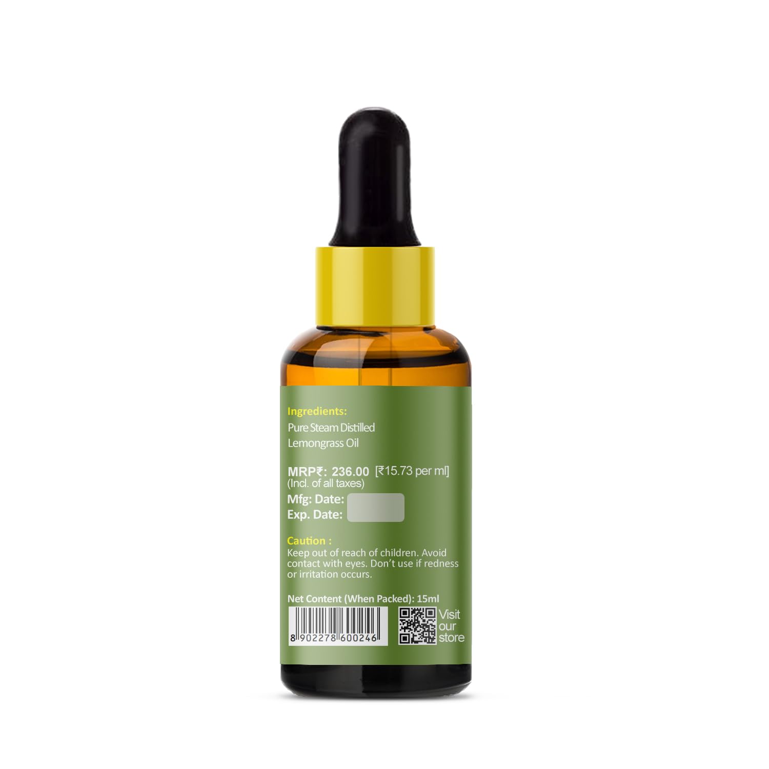 PRZ Lemongrass Essential Oil - 100% Pure Natural Therapeutic Grade for Aromatherapy, Massage, Skin & Hair Care (15ml) - Perfect for Relaxation, Stress Relief & DIY Beauty Products