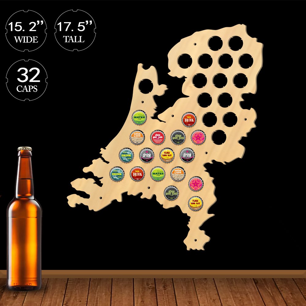 Netherlands Beer Cap Map - Patriotic Wooden Wall Sign for Dutch Beer Bottle Cap Display | Holland-Themed Man Cave Decor & Beer Lover Gift - Perfect for Home Bars, Game Rooms & Dutch Pride Collections