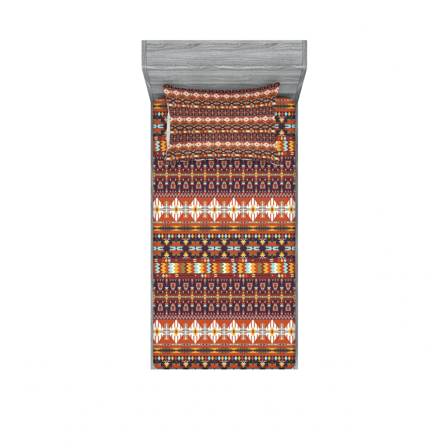 Ambesonne 2-Pack Twin XL Fitted Sheet & Pillow Sham Set - Aztec Arrow Pattern Multicolor Bedding (4-Piece) for Dorm, Guest Room & Kids' Bedroom Decor