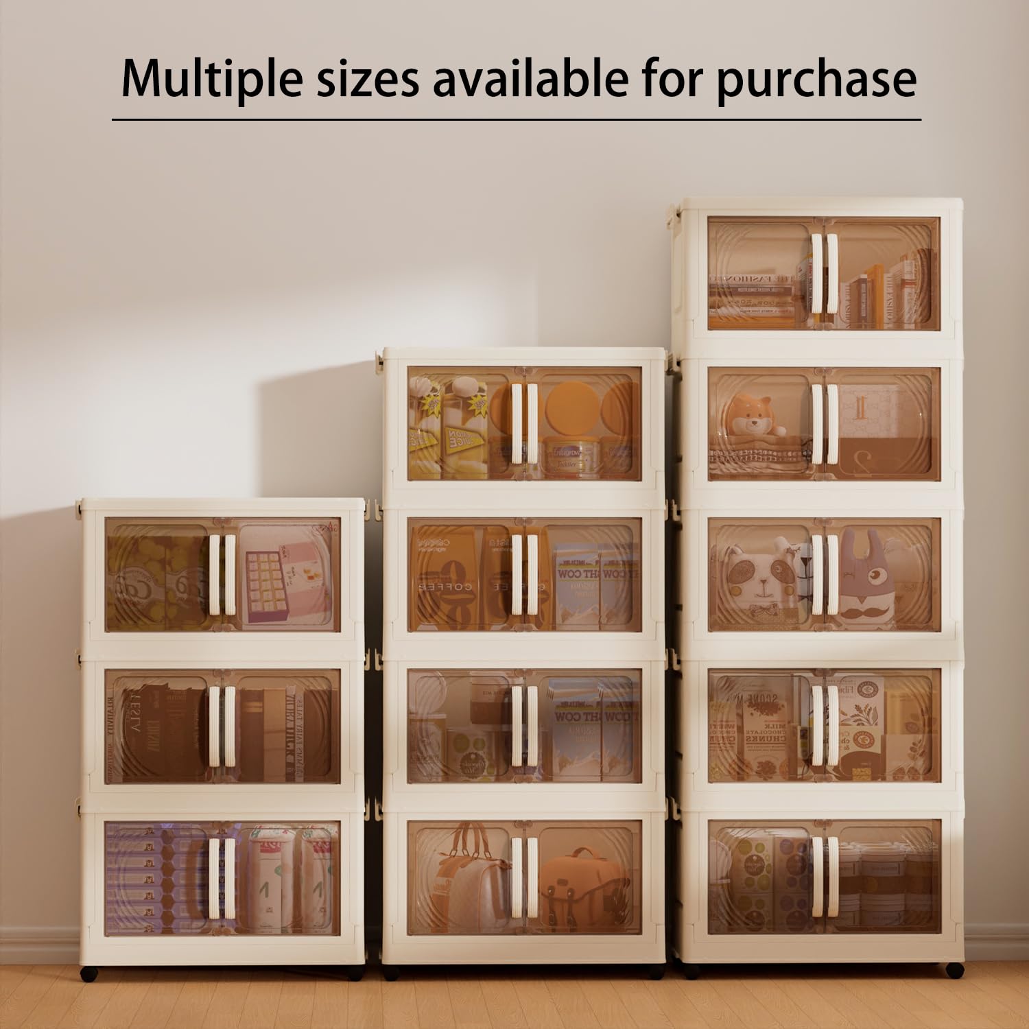 Karramlili 160 Qt Stackable Storage Bins - 5-Tier Plastic Storage Cabinet with Magnetic Doors & Wheels (17.7