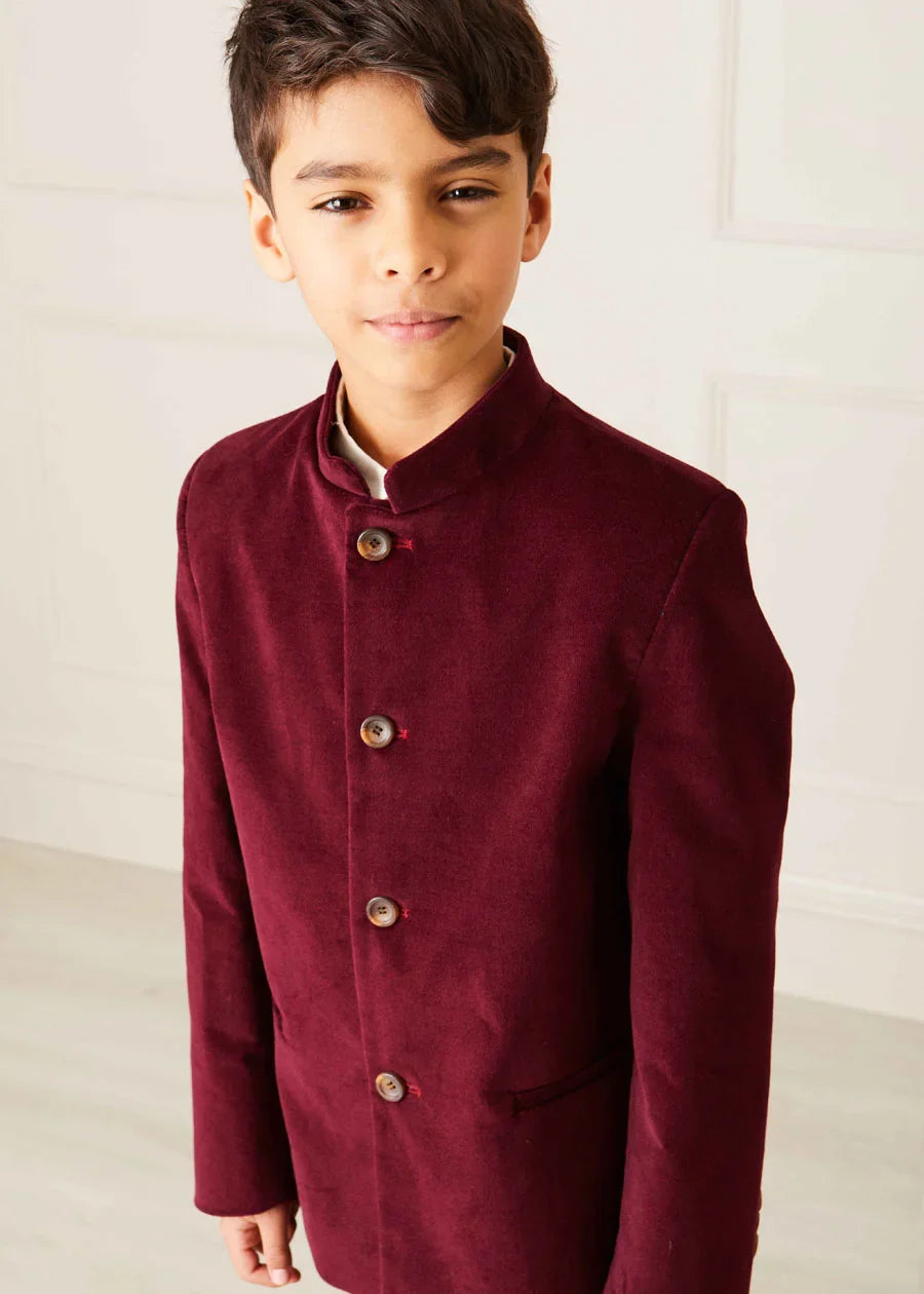 Stylish Burgundy Velvet Jacket for Boys - Trendy Kids' Formal & Casual Wear - Perfect for Parties, School Events & Family Photos