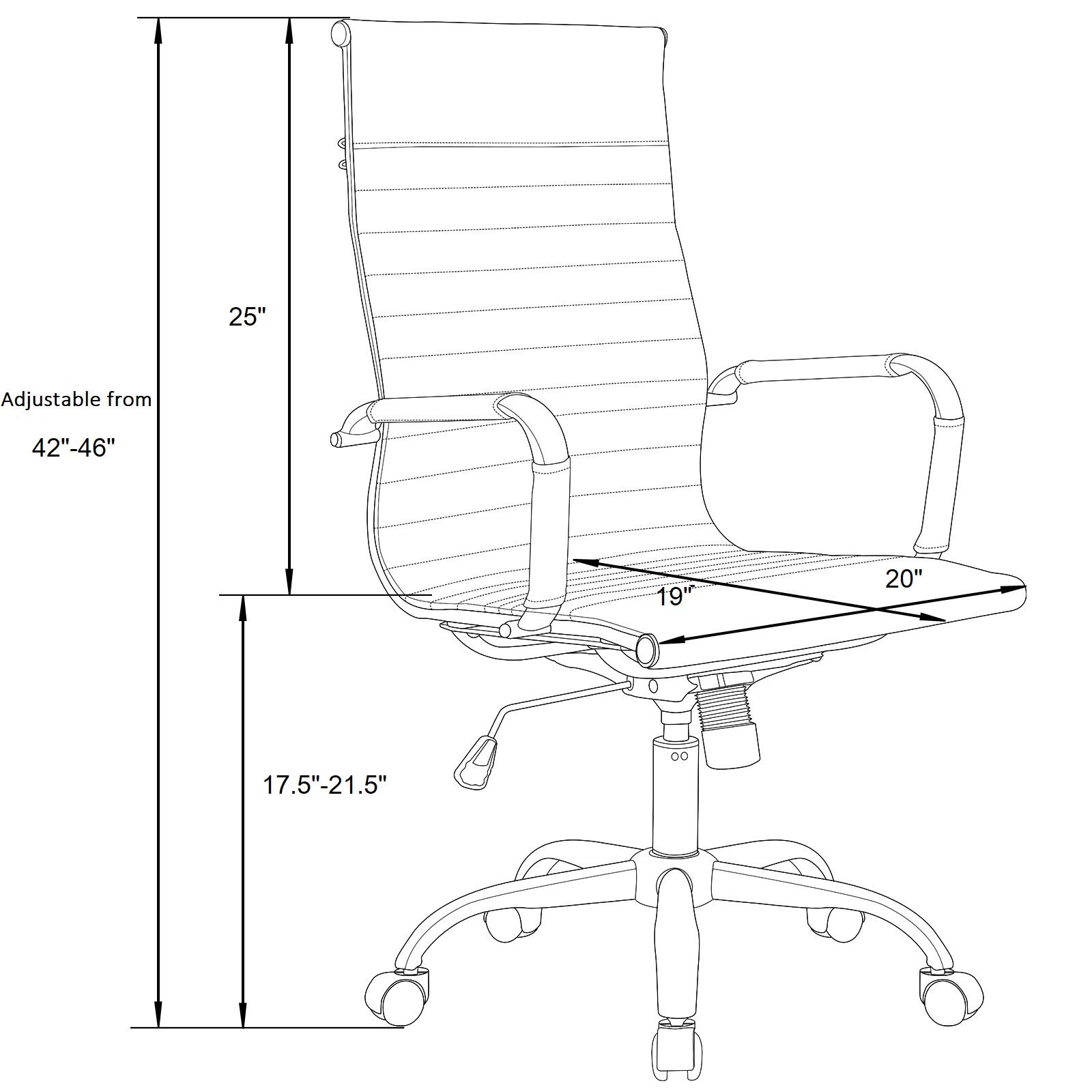 LeisureMod Harris High-Back Ergonomic Office Chair - Modern Leather Executive Chair with Gold Metal Frame, Ribbed Back Design, 360° Swivel & Adjustable Height - Perfect for Home Office, Study Room & Workspace - Ideal for Long Hours of Comfortable Sitting