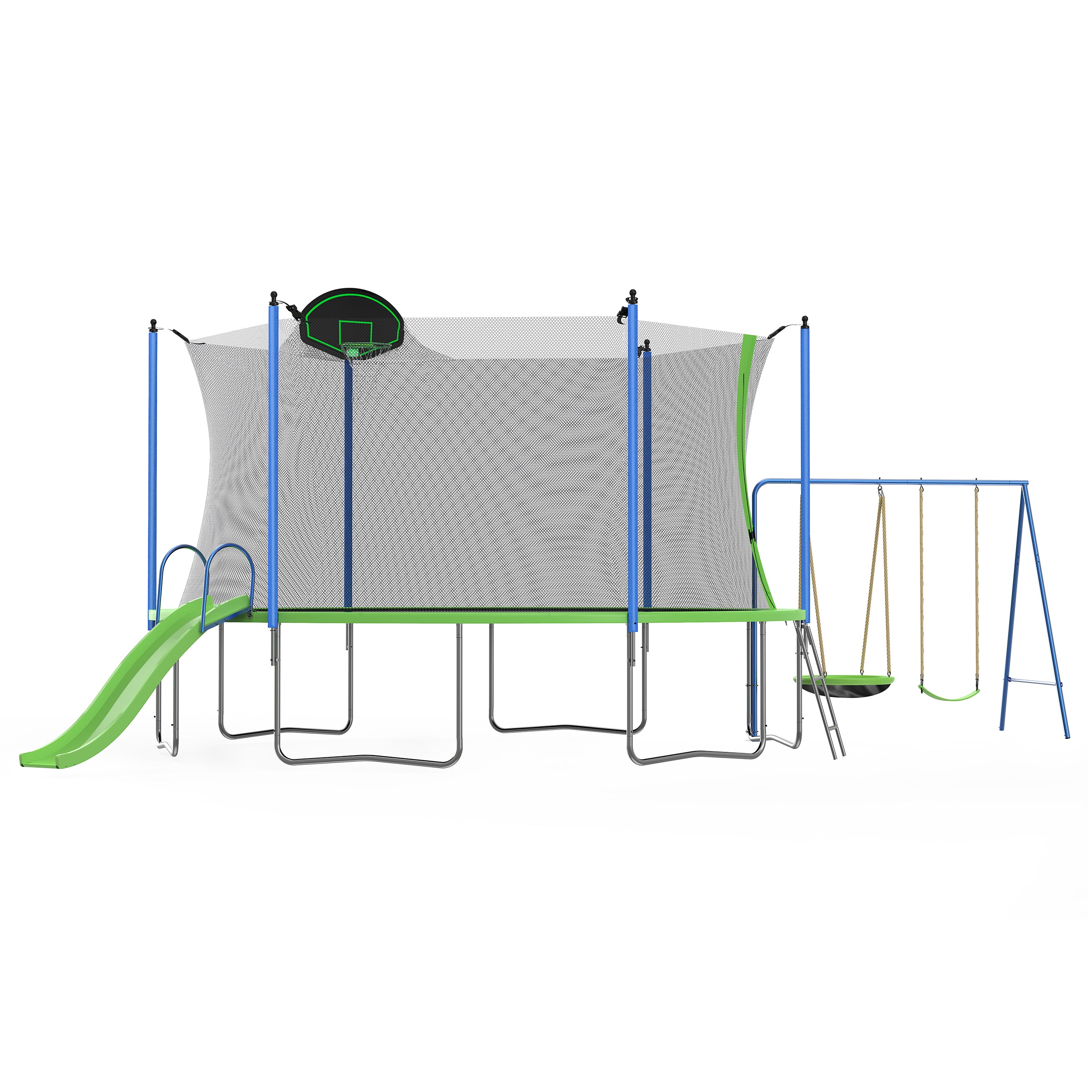 12FT Trampoline with Slide, Swings, Basketball Hoop & Ladder - ASTM Approved Outdoor Backyard Trampoline with Safety Net for Kids & Adults - Perfect for Family Fun, Exercise & Outdoor Play