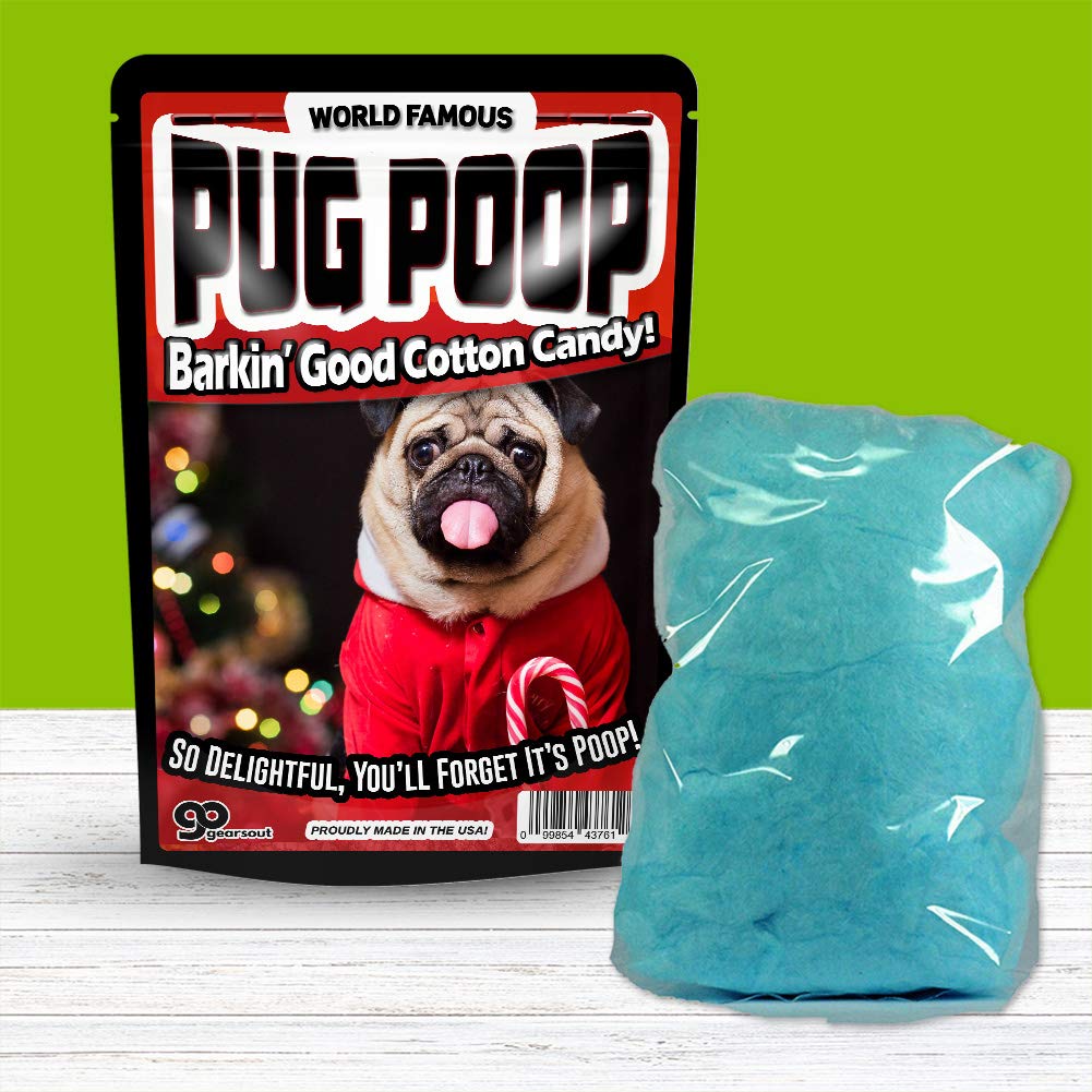 Pug Poop Cotton Candy - Funny Stocking Stuffers for Adults, Holiday Gag Gift, Gluten-Free Blue Novelty Candy - Perfect for Christmas Pranks & Office Party Gifts