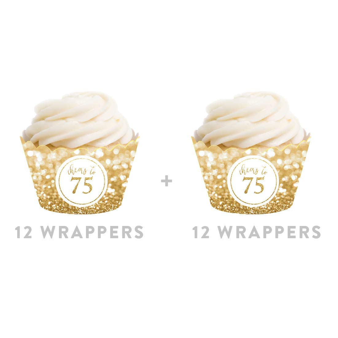 Glitzy Faux Gold Glitter Cupcake Wrappers - 24-Pack for 75th Birthday & Anniversary Decorations | Non-Toxic & Eco-Friendly | Perfect for Milestone Celebrations, Party Decor, and Cake Toppers
