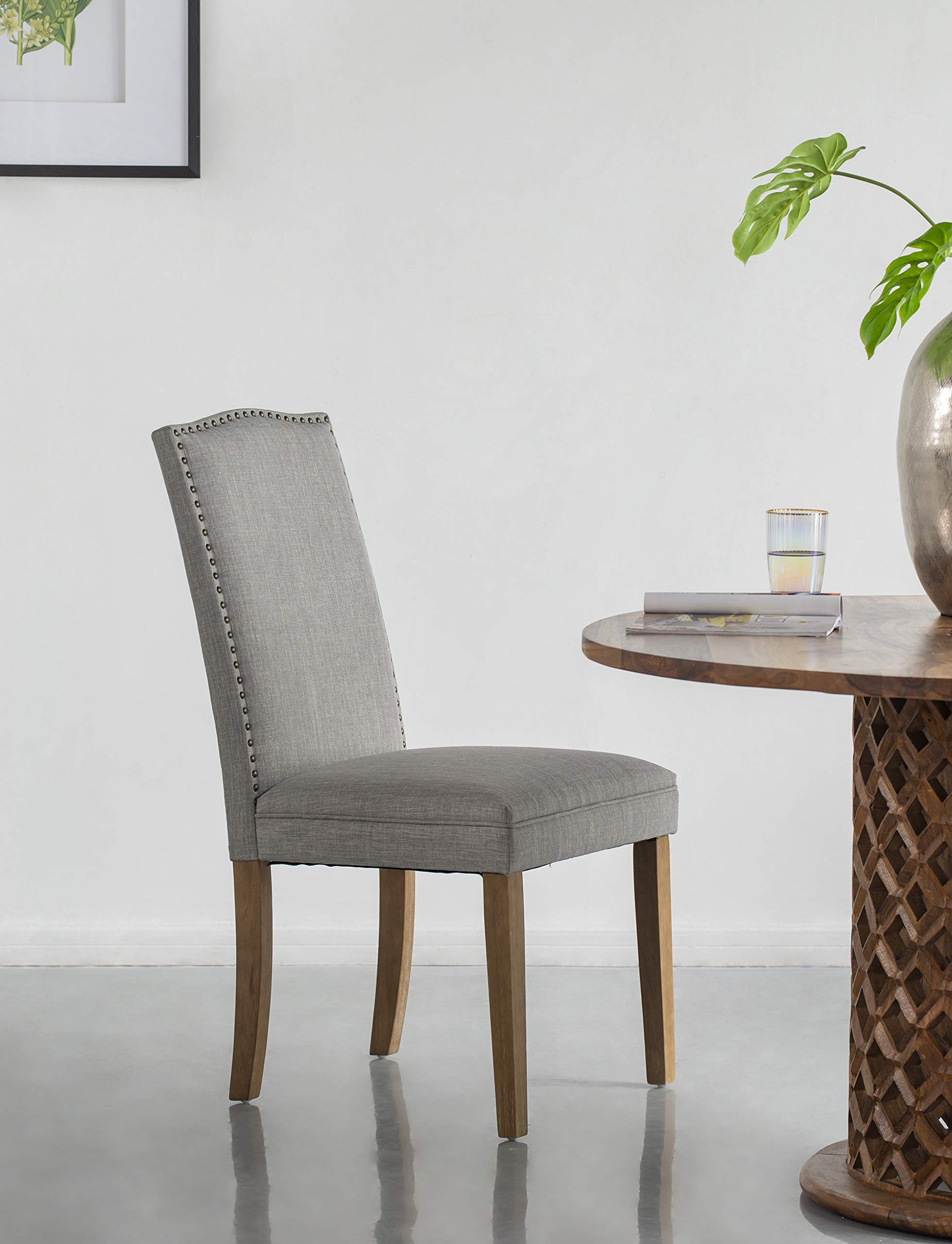 A&B Home Furniture Modern Dining Chairs Set of 2 - Urban Style with Nailhead Trim, Smoky Gray - Perfect for Dining Room, Kitchen, Living Room & Small Space Decor