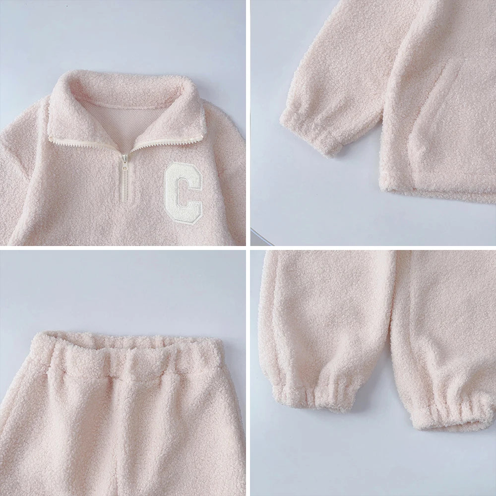 Bear Leader Girls' Autumn Fleece Two-Piece Set - Cozy Standing Collar Pullover Top & Pants Outfit for Kids | Perfect for Fall Playdates, School & Family Photos