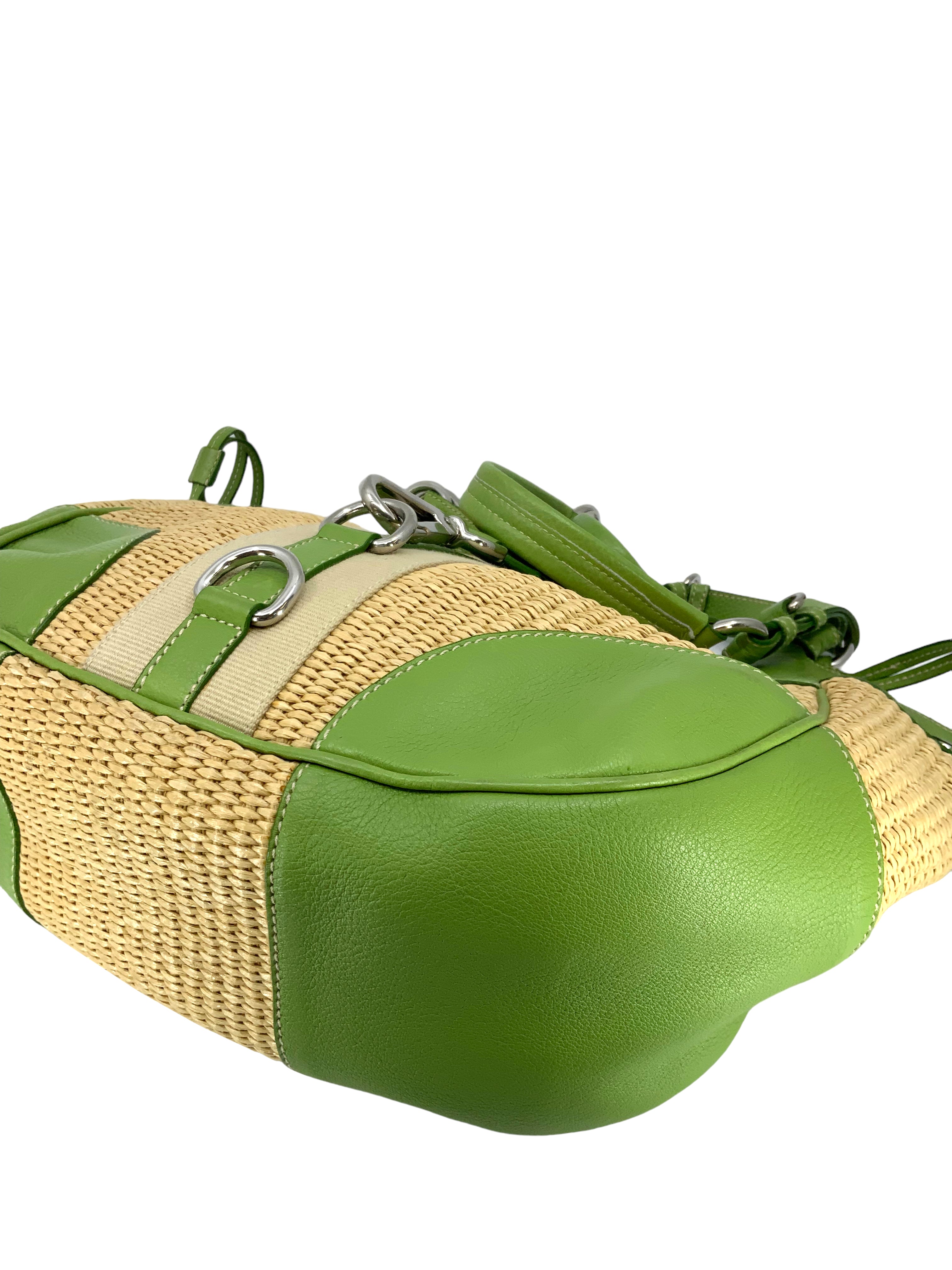 PRADA Leather and Straw Shoulder Bag for Women | Luxury Designer Handbag for Summer, Beach, and Casual Outings