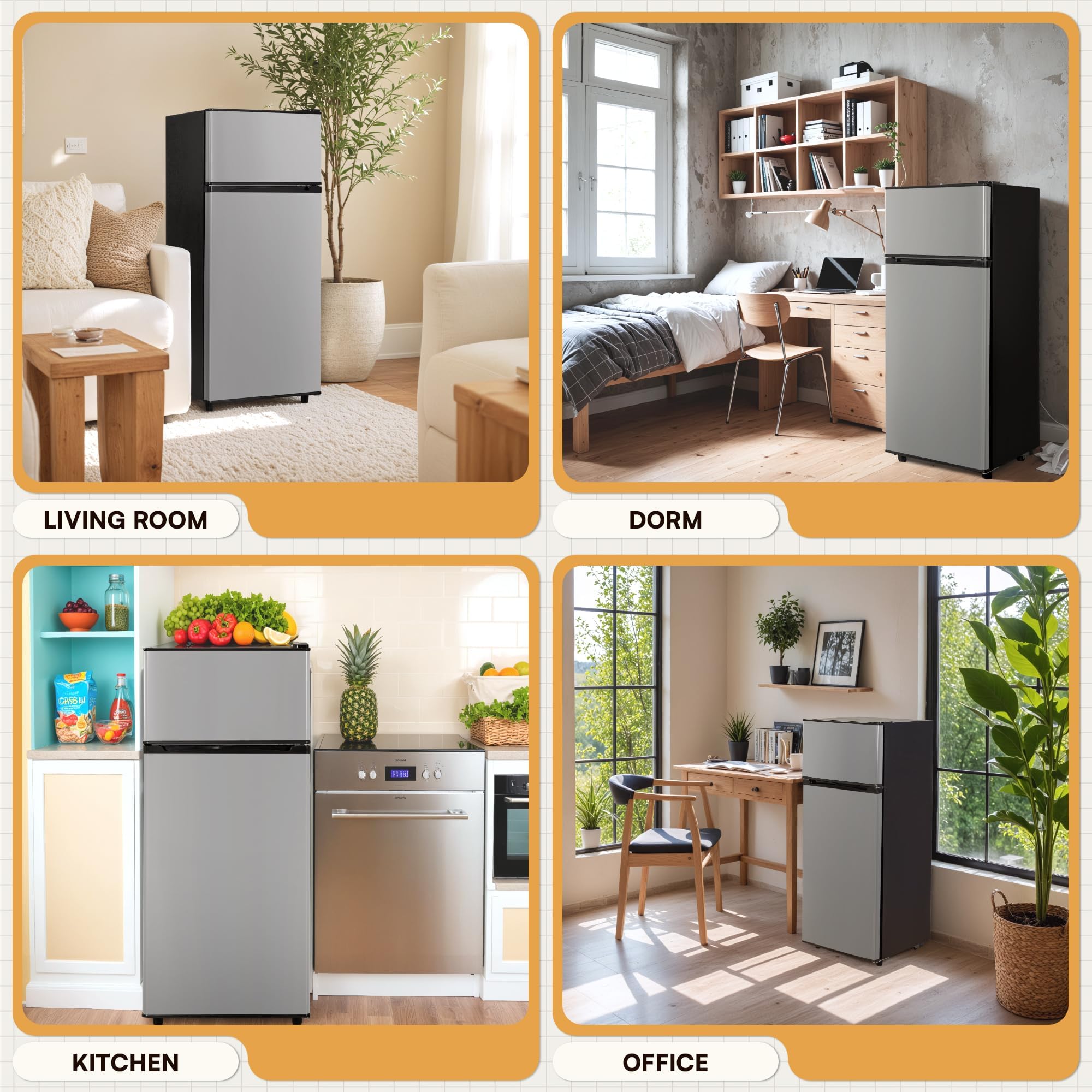 4.5 Cu.Ft Compact Refrigerator with Freezer - 2 Door Mini Fridge for Office, Kitchen, Dorm & Bedroom - Adjustable Shelves, Energy Efficient, Quiet Operation - Perfect for Snacks, Drinks & Small Food Storage (Silver)