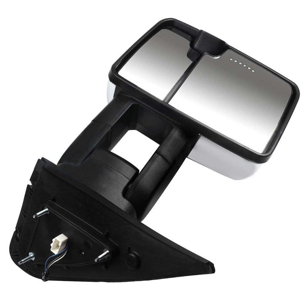 CCiyu Power-Adjusted Heated LED Towing Mirrors - Chrome LH Left & RH Right Side Mirrors Compatible with 2007-2017 Toyota Tundra Truck | Parallel Auxiliary Light & Turn Signal | Perfect for Towing, Night Driving & Off-Road Adventures