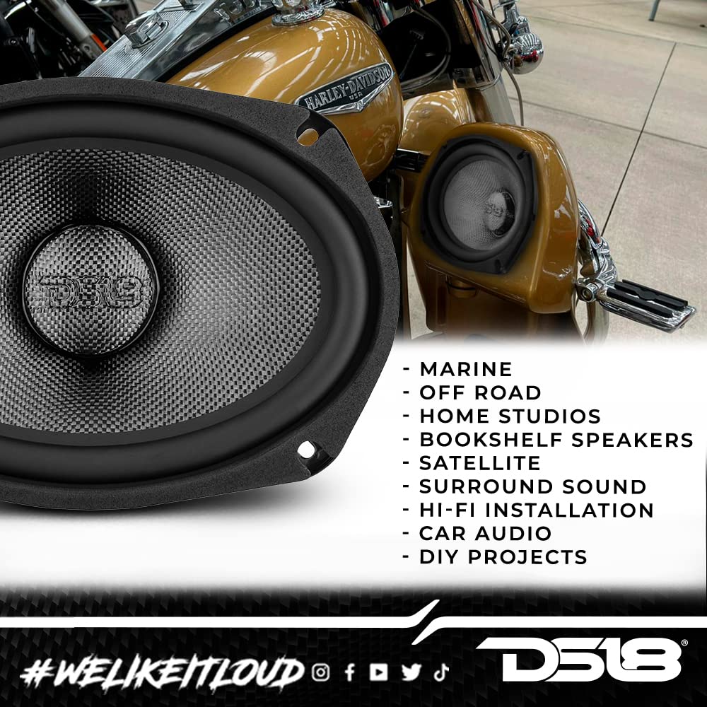 DS18 PRO-CF69.4NR 6x9 Inch Waterproof Car Speakers - 600W 4-Ohm Mid-Bass Carbon Fiber Cone with Neodymium Magnet for Motorcycles, ATVs, Boats & Off-Road Vehicles - High Performance Audio for Motorsports & Marine Applications (Single Speaker)