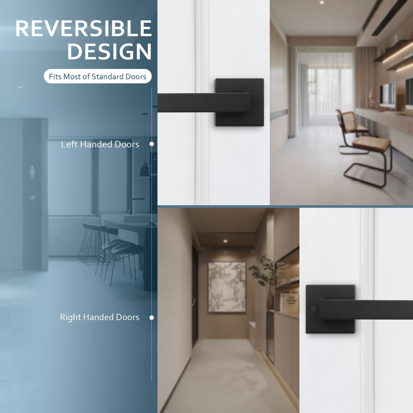 Matte Black Door Handles - Universal Keyless Leverset for Hallway Closets & Interior Doors (1PC) - Perfect for Home & Office Use