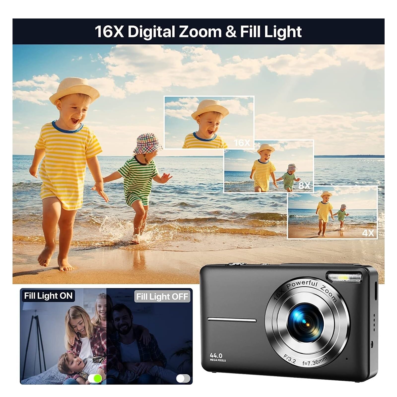 MZZYG 4K Digital Video Camera with 16X Zoom - Portable Vlogging Camera for YouTube, Travel & Family Events - HD Photography Camcorder for Kids, Adults & Beginners (Black) - Perfect for Vlogging, Home Movies & Outdoor Adventures