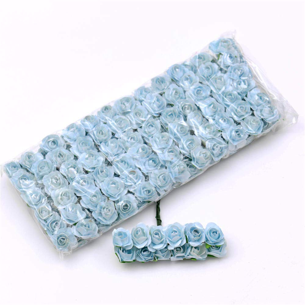 144pcs 3/5 Inch Assorted Colors Mini Paper Flowers - Artificial Craft Flowers for DIY, Wedding, Party & Home Decoration (Light Blue) | Bulk Floral Supplies for Scrapbooking, Gift Wrapping & Centerpieces