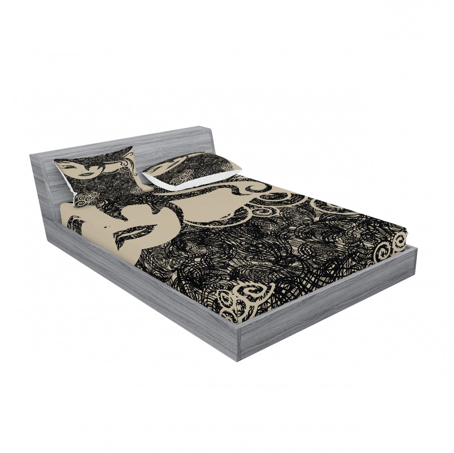Ambesonne Modern 2-Piece King Size Bedding Set - Dark Taupe & Tan Fitted Sheets with 4 Pillow Shams | Cool Posing Woman Design | Luxury Bedroom Decor for Master Bedroom, Guest Room & Dorm