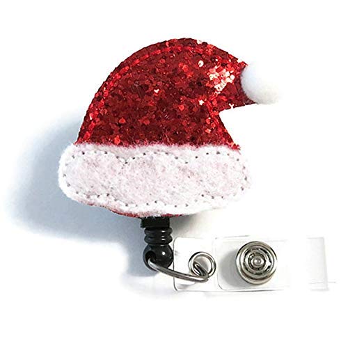 Christmas Santa Hat Badge Reel - Cute Glitter Holiday Nurse & Teacher Badge Holder Clip - Perfect for Healthcare Workers, Educators & Office Professionals During Festive Season