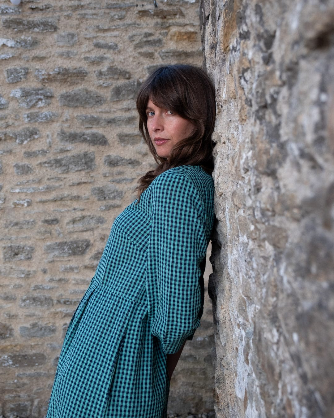 Jane Women's Cotton Midi Dress - Duck Egg Gingham Checkered Summer Dress for Casual Wear, Picnic & Beach Outings