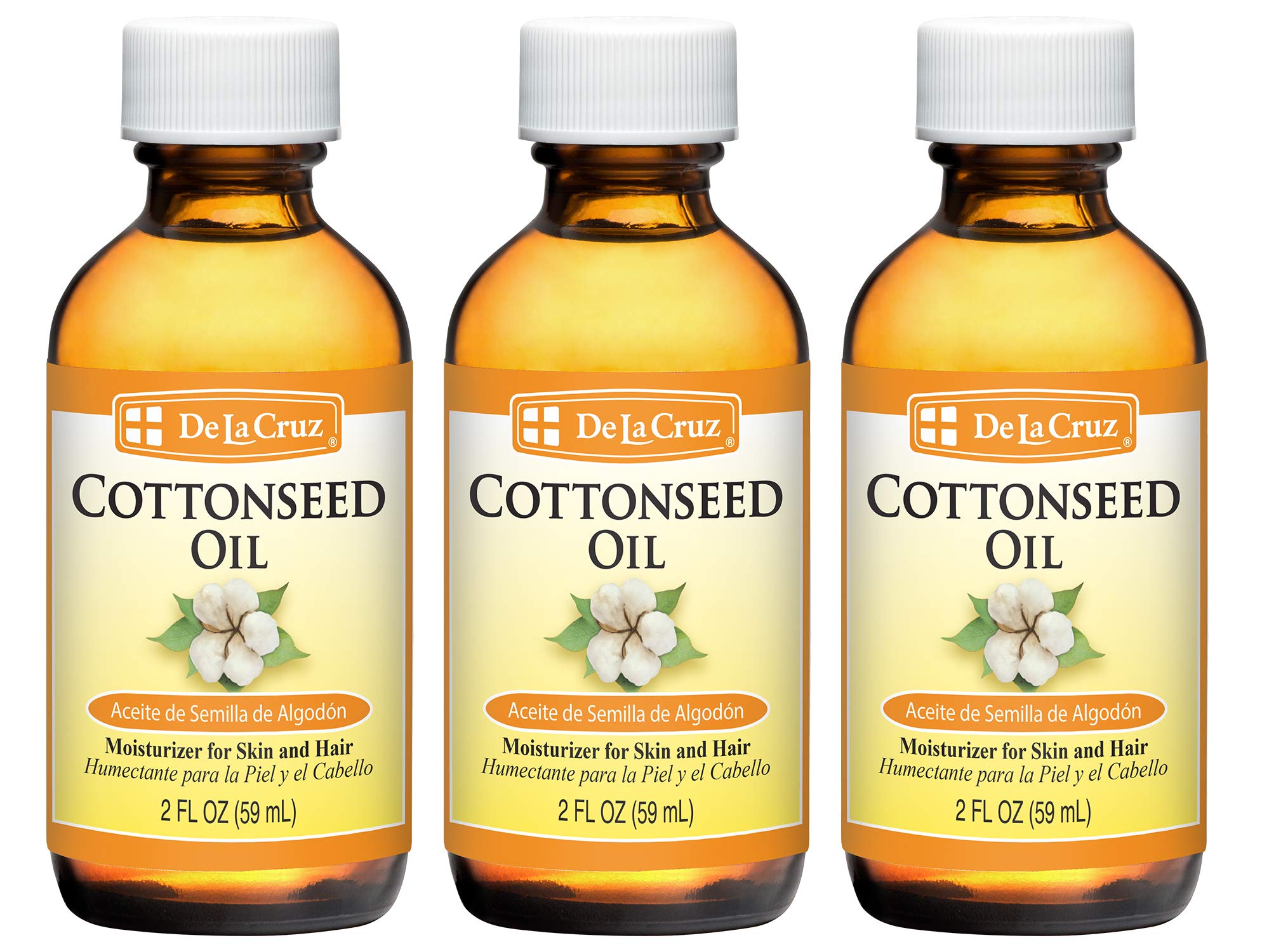 De La Cruz 100% Pure Cottonseed Oil for Skin & Hair - Natural Moisturizer & Multipurpose Carrier Oil - 2 Fl Oz (3 Pack) - Perfect for Massage, Aromatherapy & DIY Beauty Products