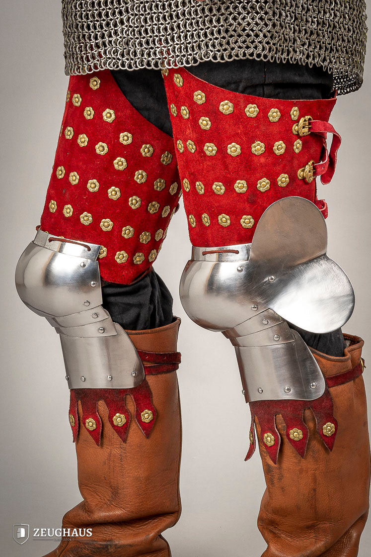 Red Suede Leather Splinted Leg Armor - Medieval Knight Costume, LARP, Cosplay & Renaissance Faire Accessory