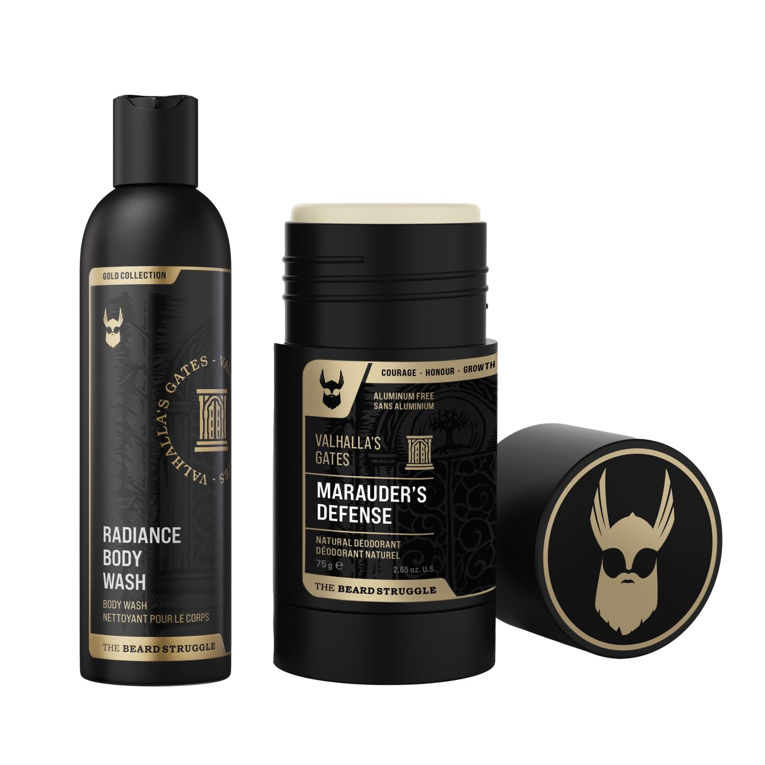 The Beard Struggle Men's Body Wash & Natural Deodorant Set - 24H Hydration & Freshness - Gold Collection Valhalla's Gates - Perfect for Gym, Travel & Daily Skincare Routine