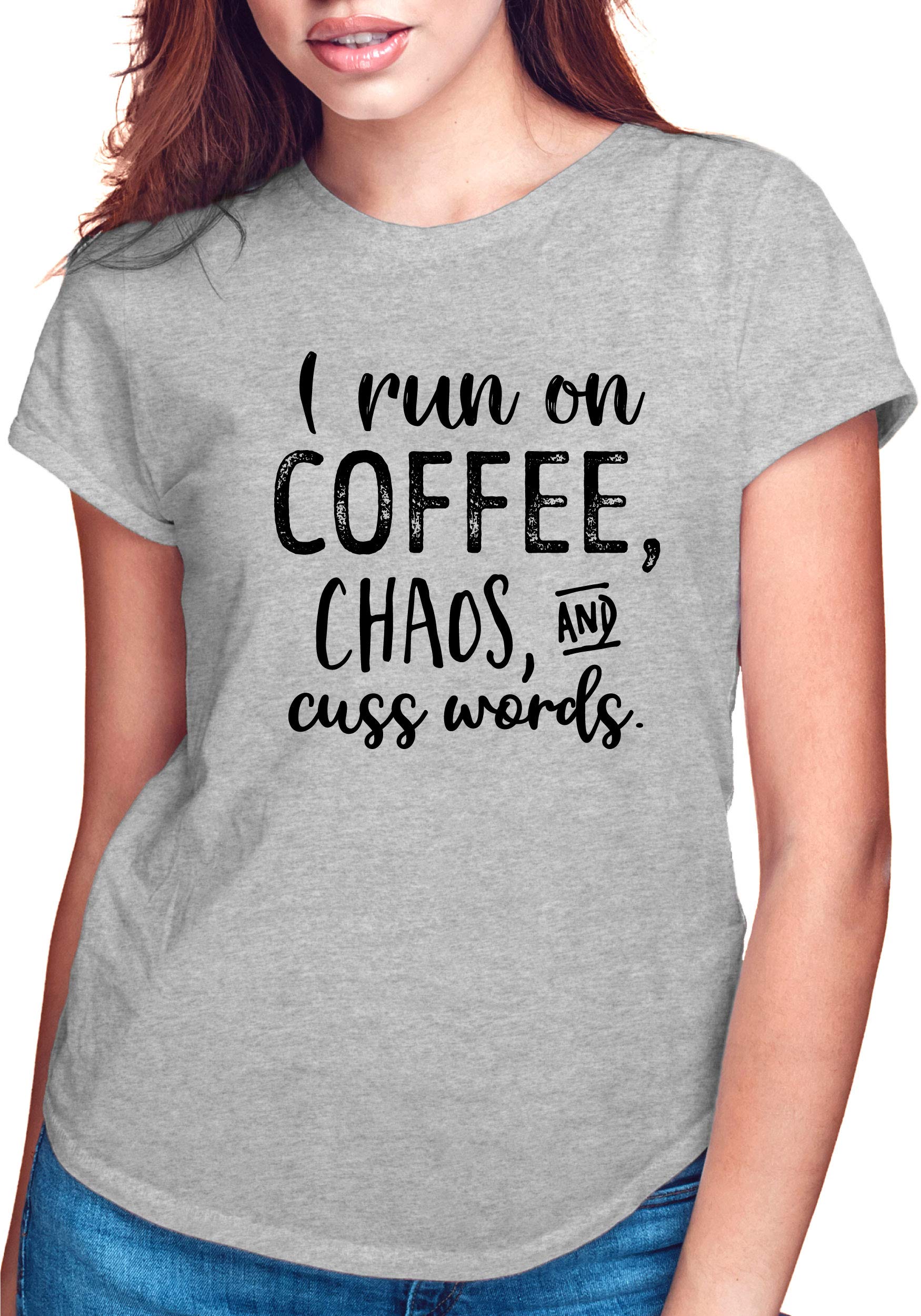 I Run on Coffee Chaos and Cuss Words T-Shirt - Funny Coffee Lover Graphic Tee for Men & Women - Perfect for Baristas, Office Workers & Coffee Enthusiasts