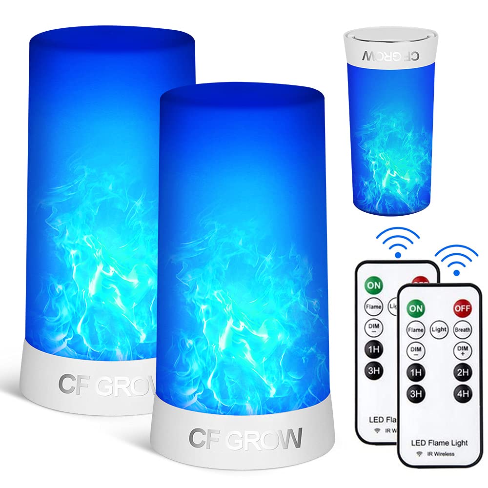 USB Rechargeable Flame Effect Lantern - Waterproof, Dimmable with 4 Lighting Modes & Gravity Sensing Effect, Magnetic Base Outdoor Flickering Flame Lamp (Blue Flame, 2 Pack) for Halloween Party Decor, Camping, Patio, Garden, and Home Ambiance Lighting