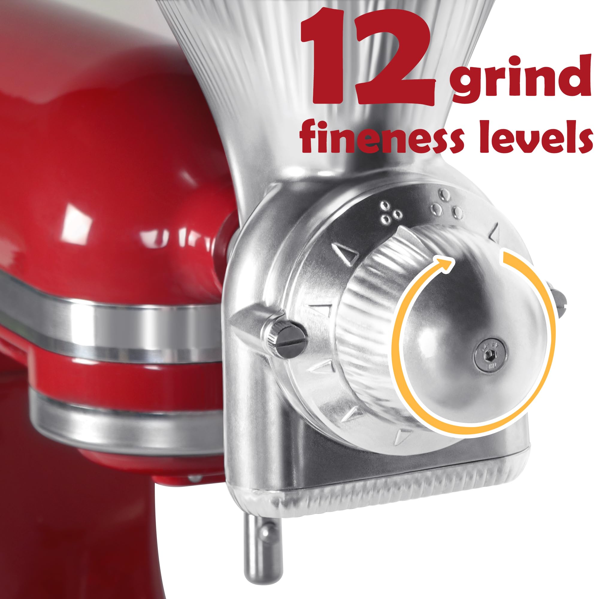 Premium Stainless Steel Grain Mill Attachment for KitchenAid Stand Mixer - 12 Adjustable Grind Levels for Wheat, Corn, Oats & More | Perfect for Baking, Home Milling & Healthy Meal Prep