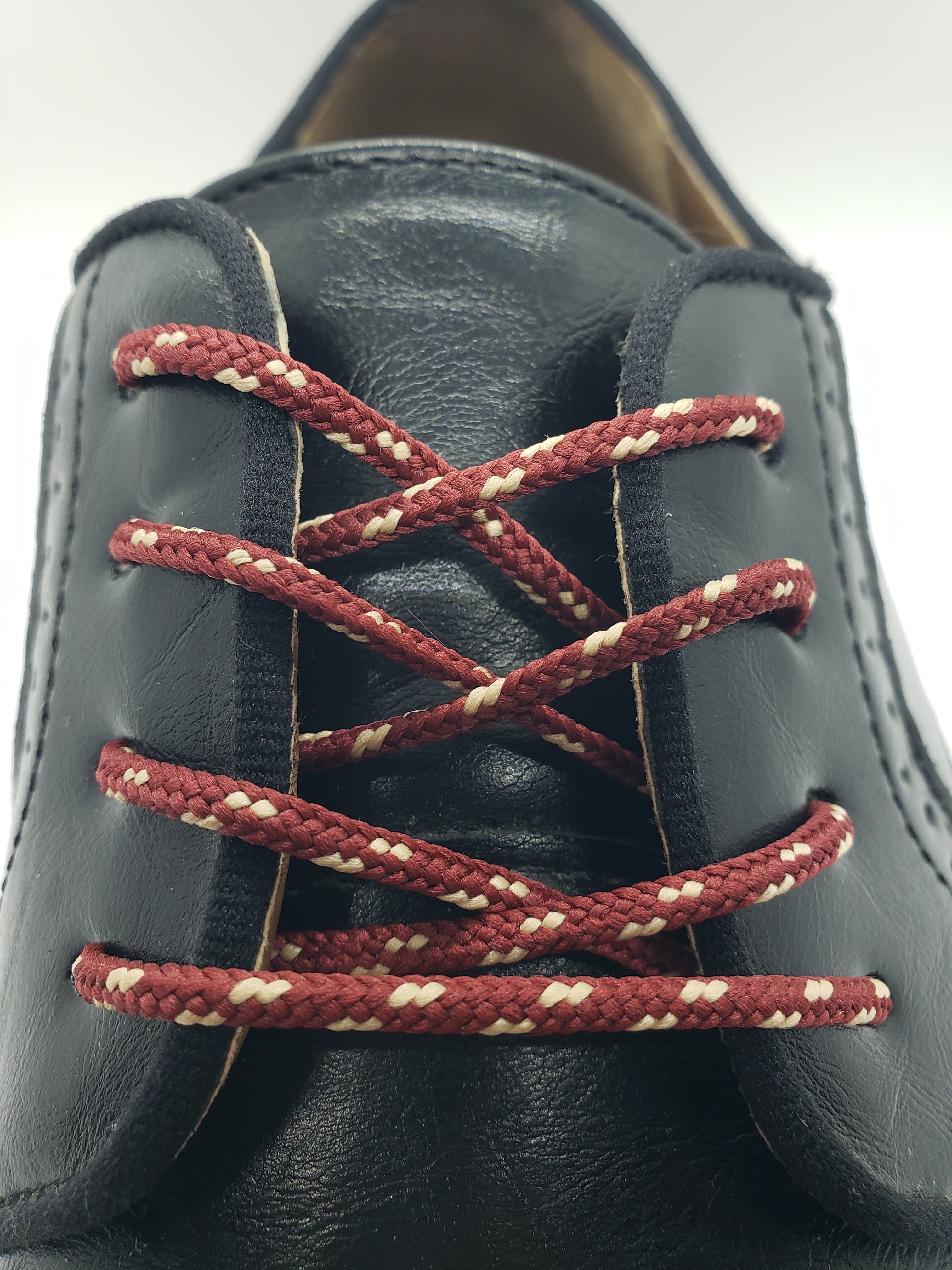 Round Dress Shoelaces - Maroon with Tan Accents | Premium Flat Waxed Laces for Dress Shoes & Formal Wear | Perfect for Business, Weddings & Special Occasions