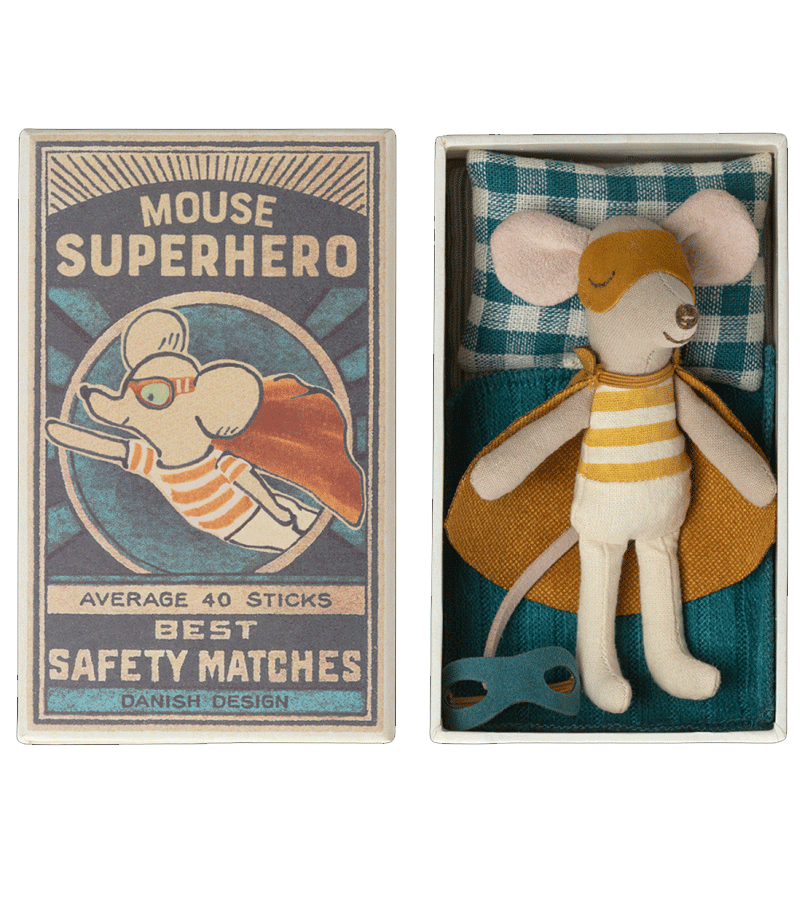 Maileg 2024 Little Brother Super Hero Mouse in Matchbox - Perfect for Kids' Pretend Play, Collectibles & Gift Giving