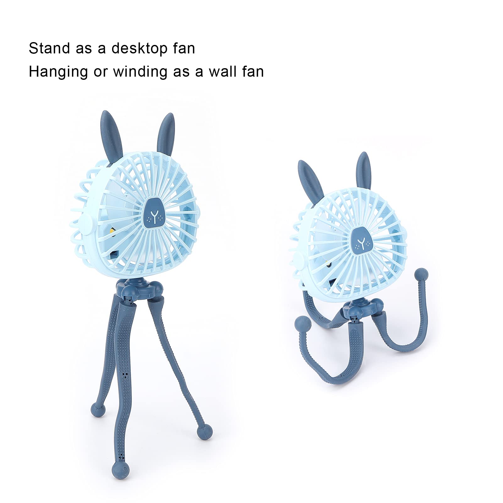 Dioche Mini Handheld Stroller Fan with Flexible Tripod - USB Rechargeable, Low Noise Baby Fan with Night Light - Perfect for Car Seats, Cribs, Bikes & Treadmills (Blue) - Ideal for Outdoor Activities, Travel & Nursery Use