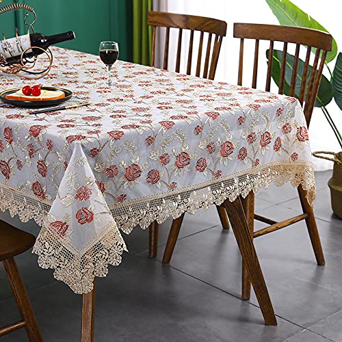 KPONE Luxury Lace Embroidery Tablecloth - Rectangle Table Cover for Home, Wedding, Banquet & Party (Wine Red, 90x90cm) | Elegant Furniture Protection & Dining Decor