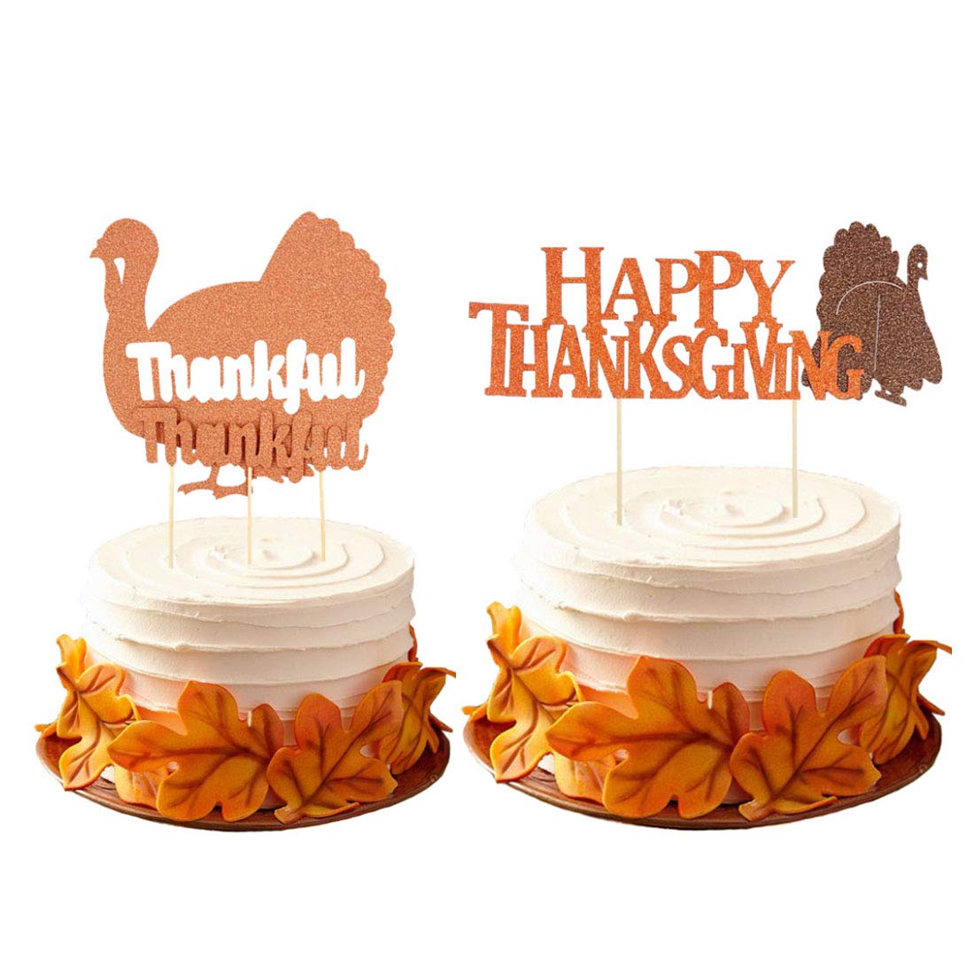 2 Pack Thanksgiving Turkey Cake Toppers - Fall Harvest Cake Decorations for Thanksgiving Desserts, Pumpkin Pies & Autumn Party Celebrations