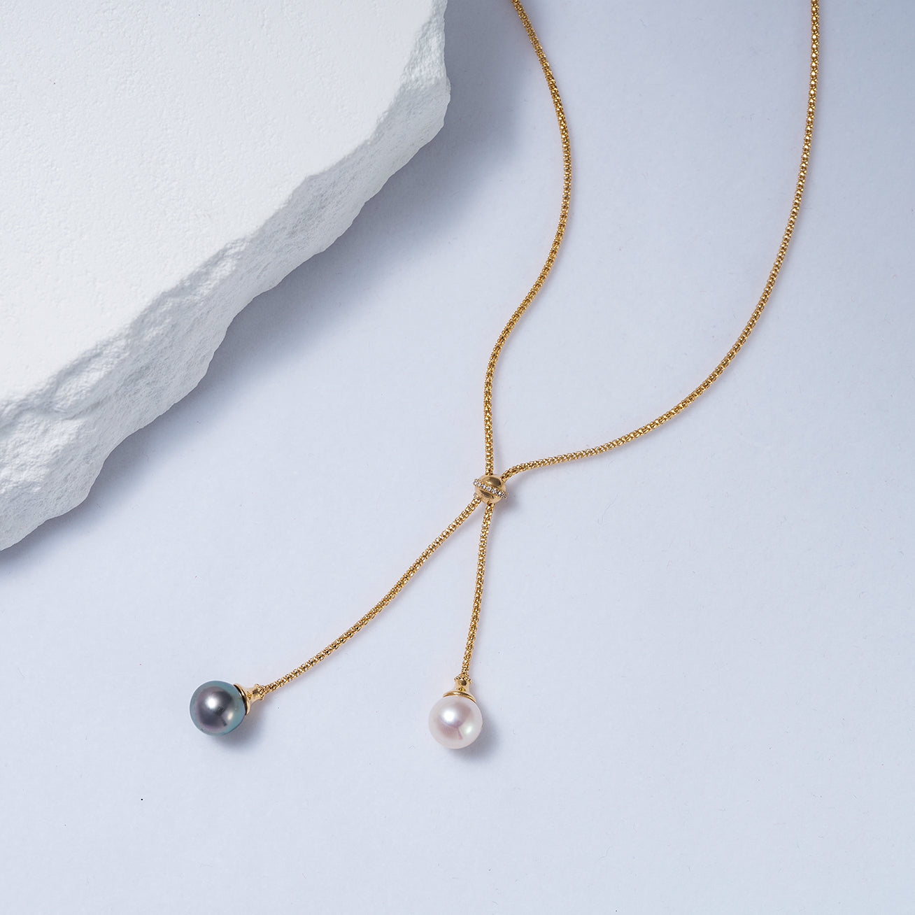 18K Solid Gold Diamond Pearl Necklace for Women - Elegant Bridal Jewelry Gift (KN00197) | HARMONY - Perfect for Weddings, Anniversaries, and Special Occasions