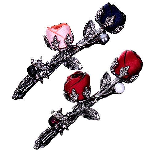 2 Pack Vintage Crystal Rose Flower Metal Hair Clips for Women & Girls - Elegant Hair Accessories for Party, Wedding, Holiday, Anniversary & Everyday Wear