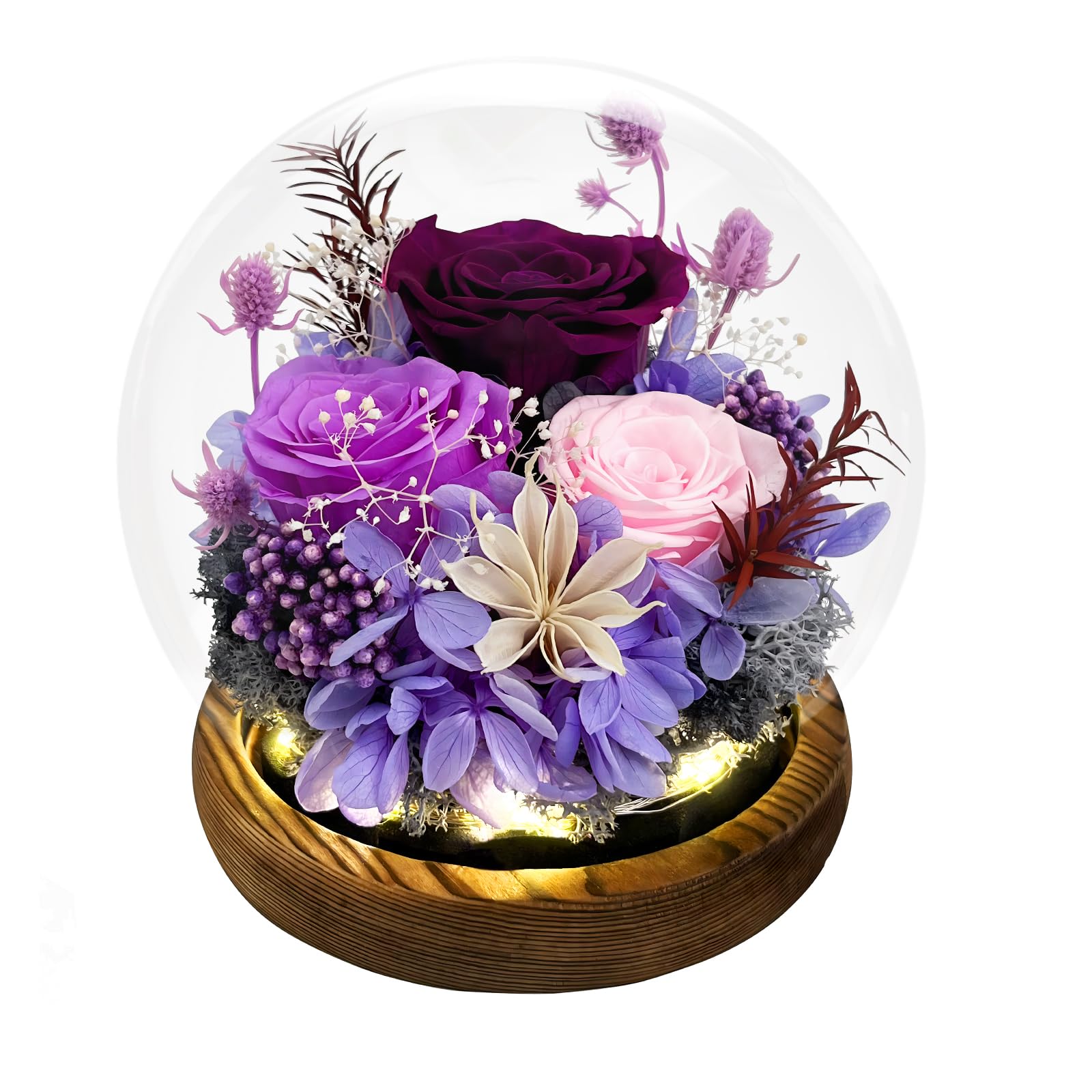 Eternal Preserved Roses in Glass Dome - Long-Lasting Purple Flowers for Women, Mothers Day, Birthday Gifts for Mom, Grandma, Wife & Girlfriend - Perfect for Home Decor, Wedding Centerpieces & Romantic Surprises (Prime Delivery)