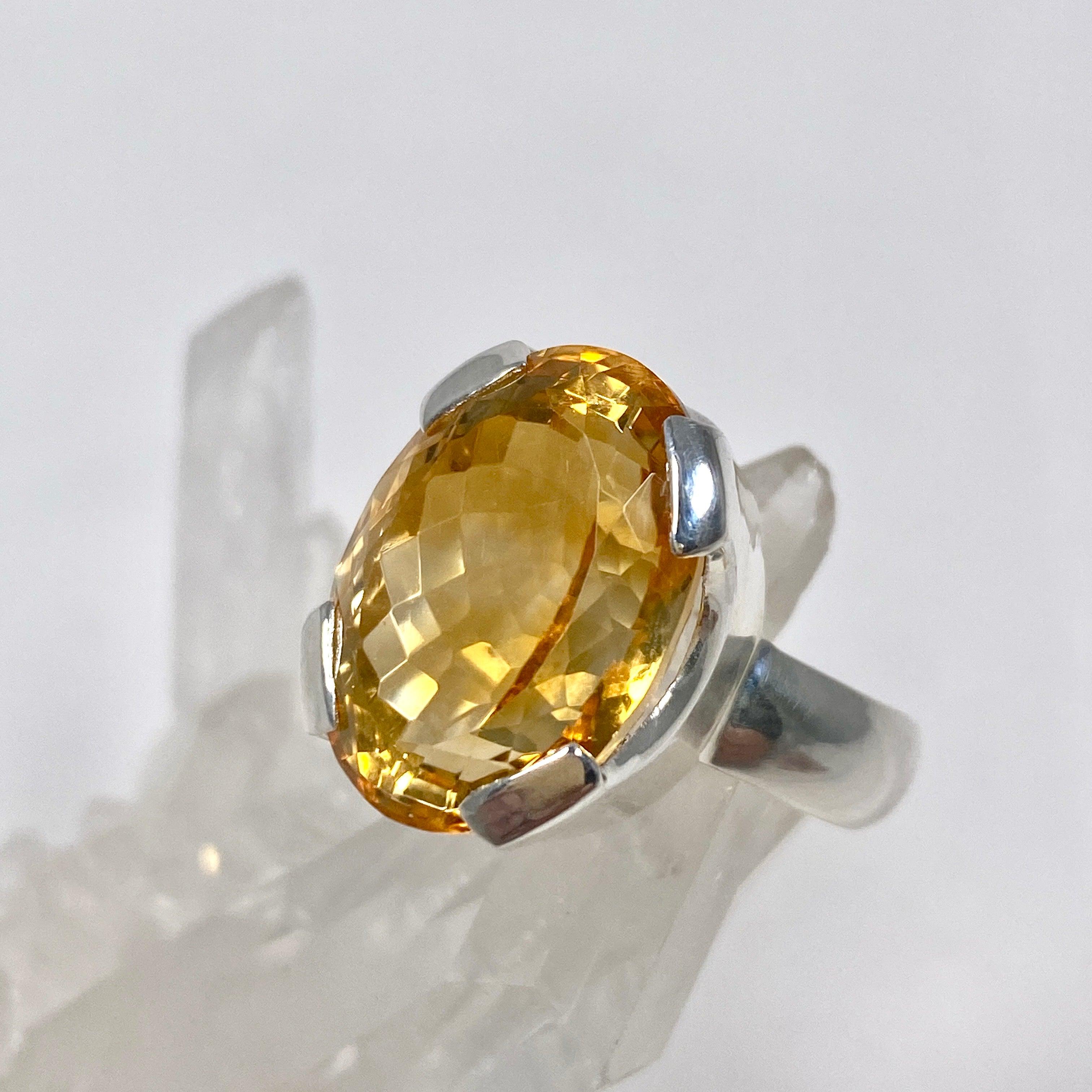 Natural Citrine Faceted Oval Ring - Size 7, Sterling Silver Jewelry KRGJ2831 | Elegant Gift for Women, Birthday, Anniversary & Everyday Wear