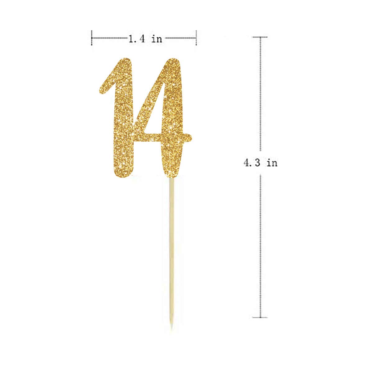 24-Pack Gold Happy 14th Birthday Cupcake Toppers with Glitter Number 14 - Perfect for Birthday Party Decorations, Sweet 16 Celebrations & Anniversary Cupcakes